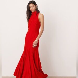 ASOS EDITION velvet halterneck maxi dress with godet skirt in red